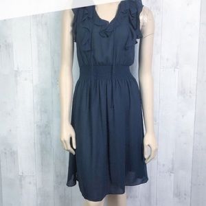 Rebecca Taylor Navy Silk Minidress w/Smocked-waist